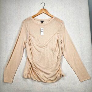 NWT NEW EXPRESS Women's Long Sleeve Wrap Top Shirt XL Cream Tan MSRP $49
